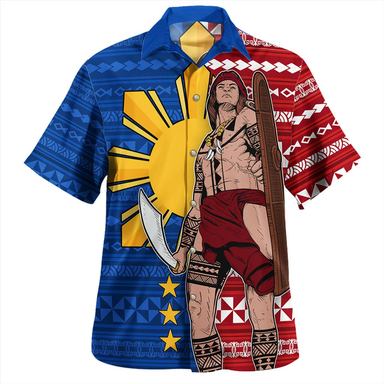 Philippines Filipinos Hawaiian Shirt Polynesian Pattern With Lapu-Lapu Hero