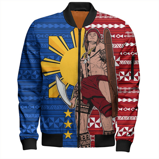 Philippines Filipinos Bomber Jacket Polynesian Pattern With Lapu-Lapu Hero