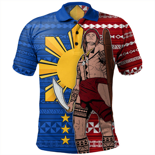 Philippines Filipinos Polo Shirt Polynesian Pattern With Lapu-Lapu Hero