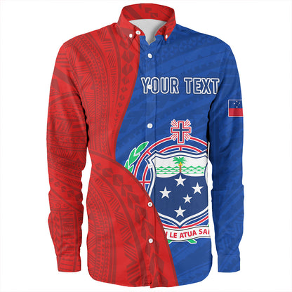 Samoa Long Sleeve Shirt Custom Polynesian Pattern With Coat Of Arms