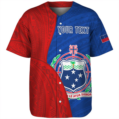 Samoa Baseball Shirt Custom Polynesian Pattern With Coat Of Arms