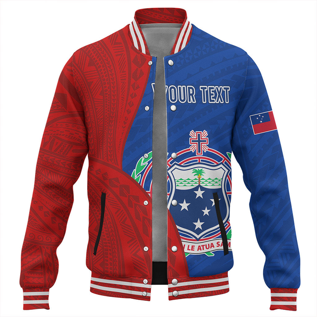 Samoa Baseball Jacket Custom Polynesian Pattern With Coat Of Arms