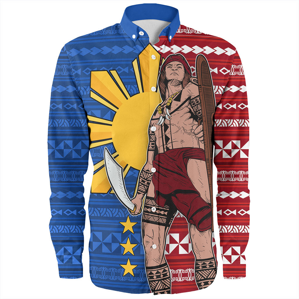 Philippines Filipinos Long Sleeve Shirt Polynesian Pattern With Lapu-Lapu Hero