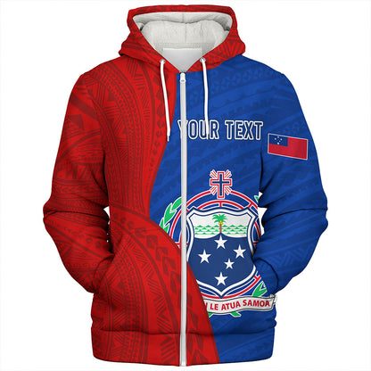 Samoa Sherpa Hoodie Custom Polynesian Pattern With Coat Of Arms