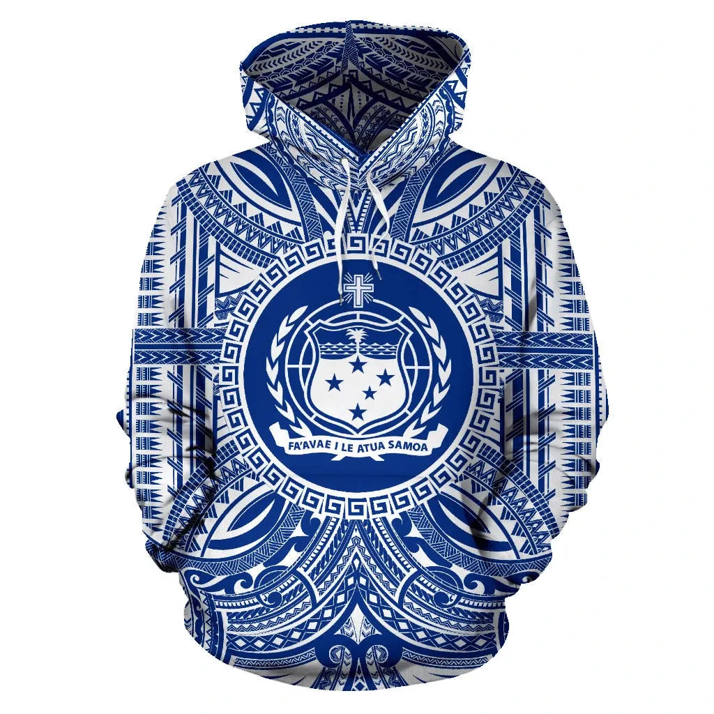 Samoa ll Over Hoodie - Samoa Coat Of rms Polynesian Flag Color