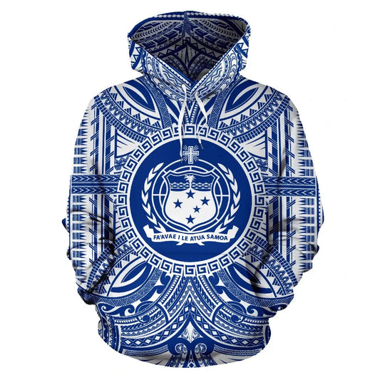 Samoa ll Over Hoodie - Samoa Coat Of rms Polynesian Flag Color