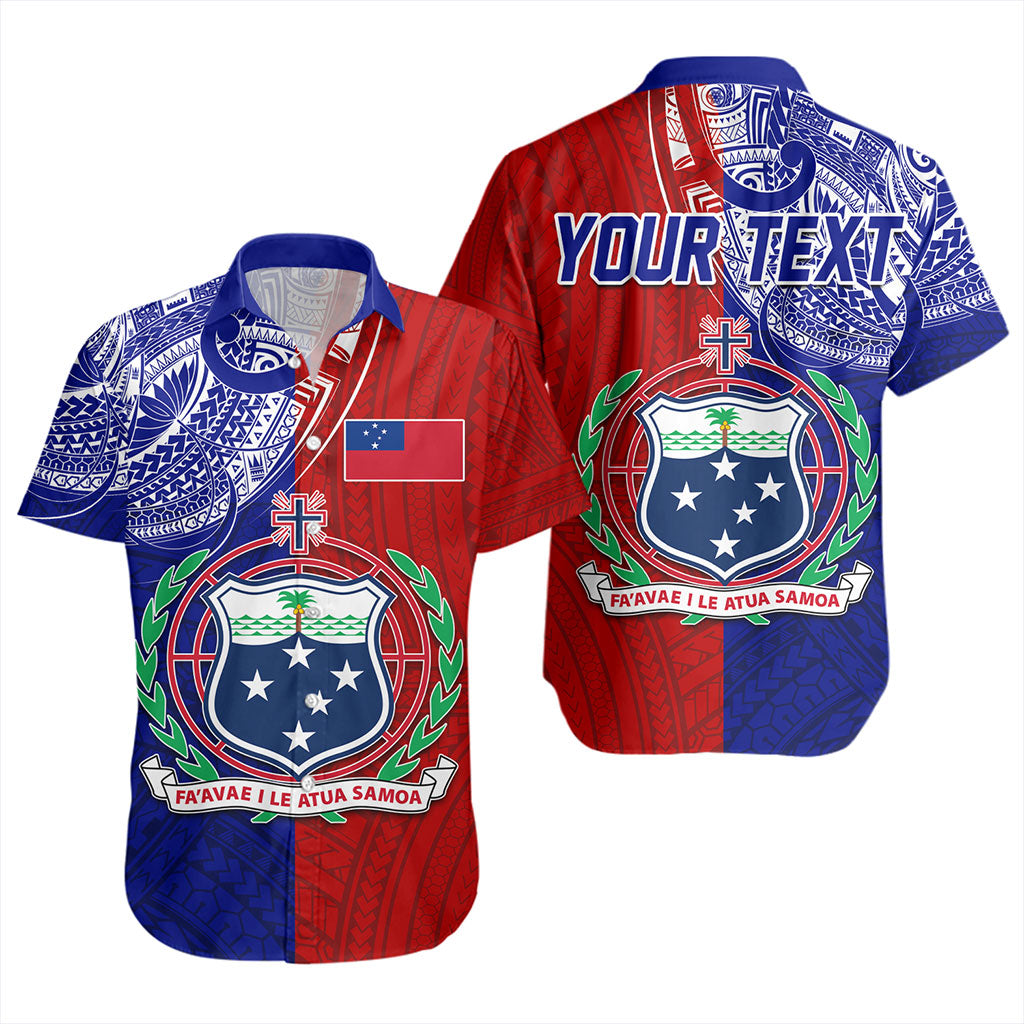 Samoa Short Sleeve Shirt CustomHalf Style Flag And Coat Of Arms