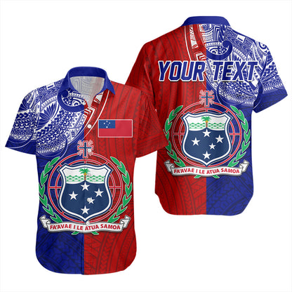 Samoa Short Sleeve Shirt CustomHalf Style Flag And Coat Of Arms