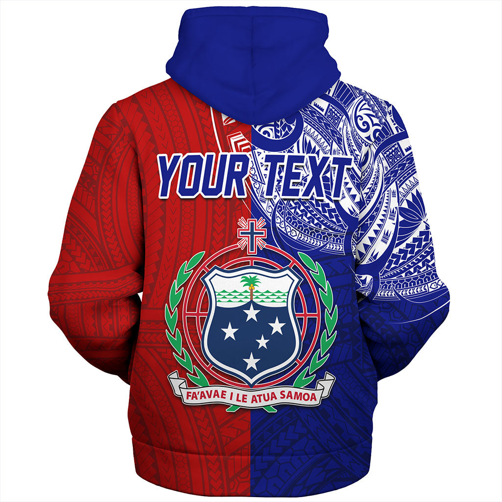 Samoa Sherpa Hoodie Custom Half Style Flag And Coat Of Arms