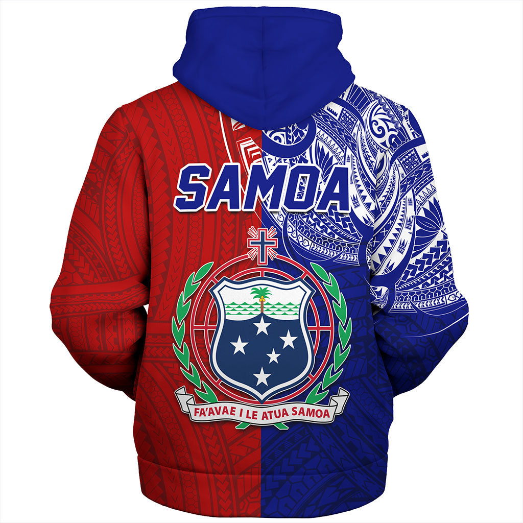 Samoa Sherpa Hoodie Custom Half Style Flag And Coat Of Arms