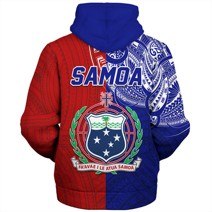 Samoa Sherpa Hoodie Custom Half Style Flag And Coat Of Arms