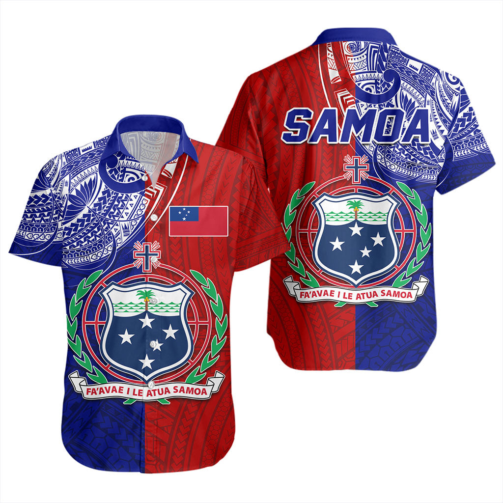 Samoa Short Sleeve Shirt CustomHalf Style Flag And Coat Of Arms