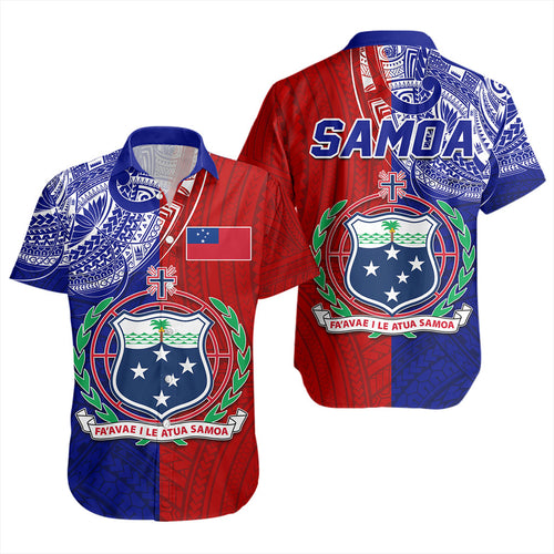 Samoa Short Sleeve Shirt CustomHalf Style Flag And Coat Of Arms