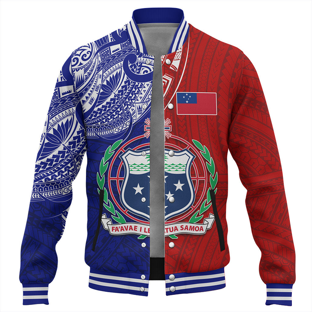 Samoa Baseball Jacket Custom Half Style Flag And Coat Of Arms
