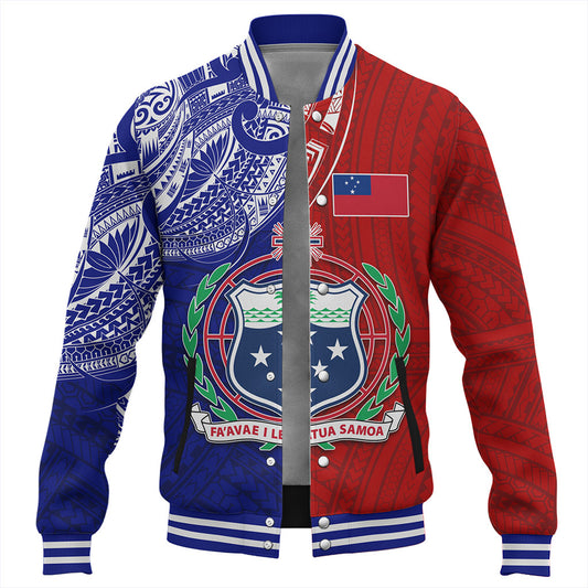 Samoa Baseball Jacket Custom Half Style Flag And Coat Of Arms