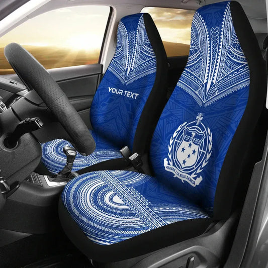 Samoa Custom Personalised Car Seat Cover - Samoa Coat Of Arms Polynesian Chief Tattoo Flag Version