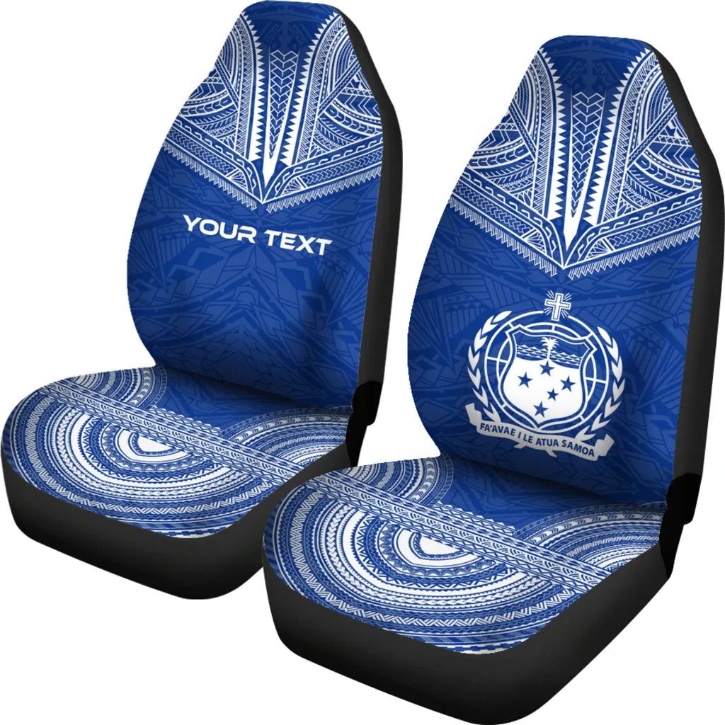 Samoa Custom Personalised Car Seat Cover - Samoa Coat Of Arms Polynesian Chief Tattoo Flag Version