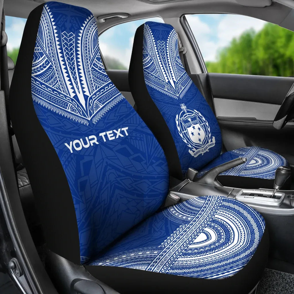 Samoa Custom Personalised Car Seat Cover - Samoa Coat Of Arms Polynesian Chief Tattoo Flag Version