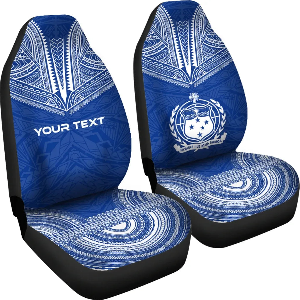 Samoa Custom Personalised Car Seat Cover - Samoa Coat Of Arms Polynesian Chief Tattoo Flag Version