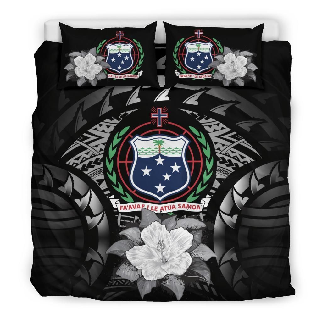 Samoa Duvet Cover Set - Samoa Coat Of Arms & Gray Hibiscus
