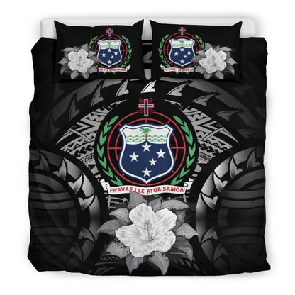 Samoa Duvet Cover Set - Samoa Coat Of Arms & Gray Hibiscus