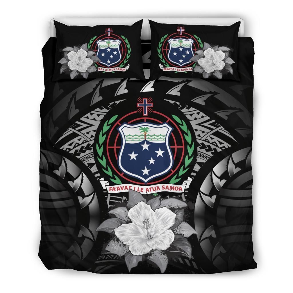 Samoa Duvet Cover Set - Samoa Coat Of Arms & Gray Hibiscus