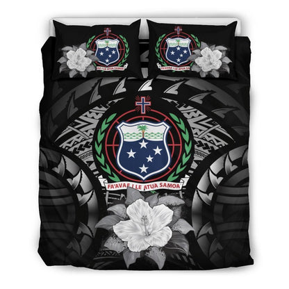Samoa Duvet Cover Set - Samoa Coat Of Arms & Gray Hibiscus