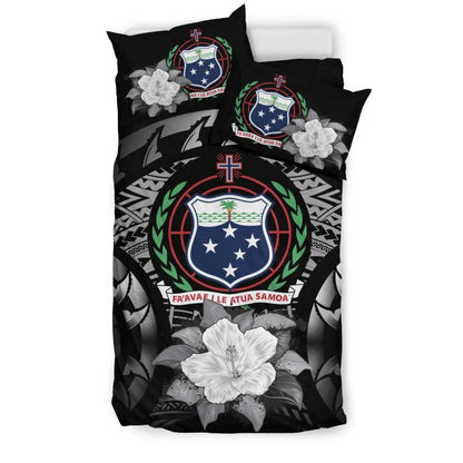 Samoa Duvet Cover Set - Samoa Coat Of Arms & Gray Hibiscus