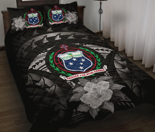 Samoa Polynesian Quilt Bed Set Hibiscus Gray