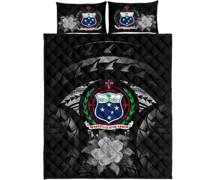 Samoa Polynesian Quilt Bed Set Hibiscus Gray