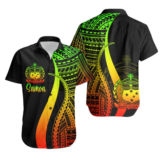 Samoa Short Sleeve Shirt - Reggae Polynesian Tentacle Tribal Pattern