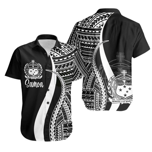 Samoa Short Sleeve Shirt - White Polynesian Tentacle Tribal Pattern