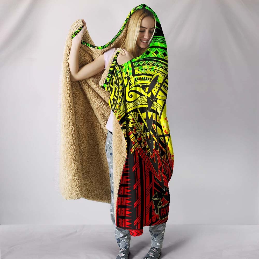 Samoa Hooded Blanket - Coat Of Arm Polynesian Patterns (Reggae)