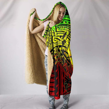 Samoa Hooded Blanket - Coat Of Arm Polynesian Patterns (Reggae)