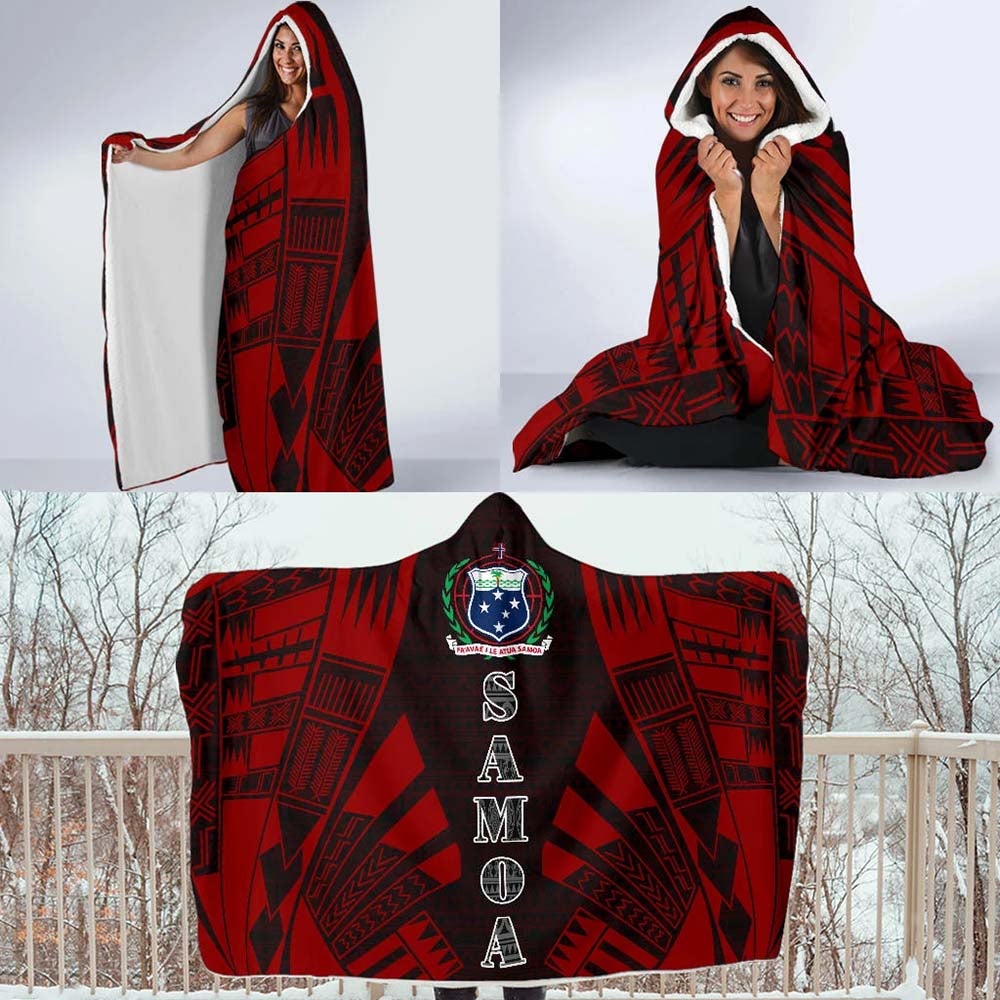 Samoa Hooded Blanket - Polynesian Tattoo Red