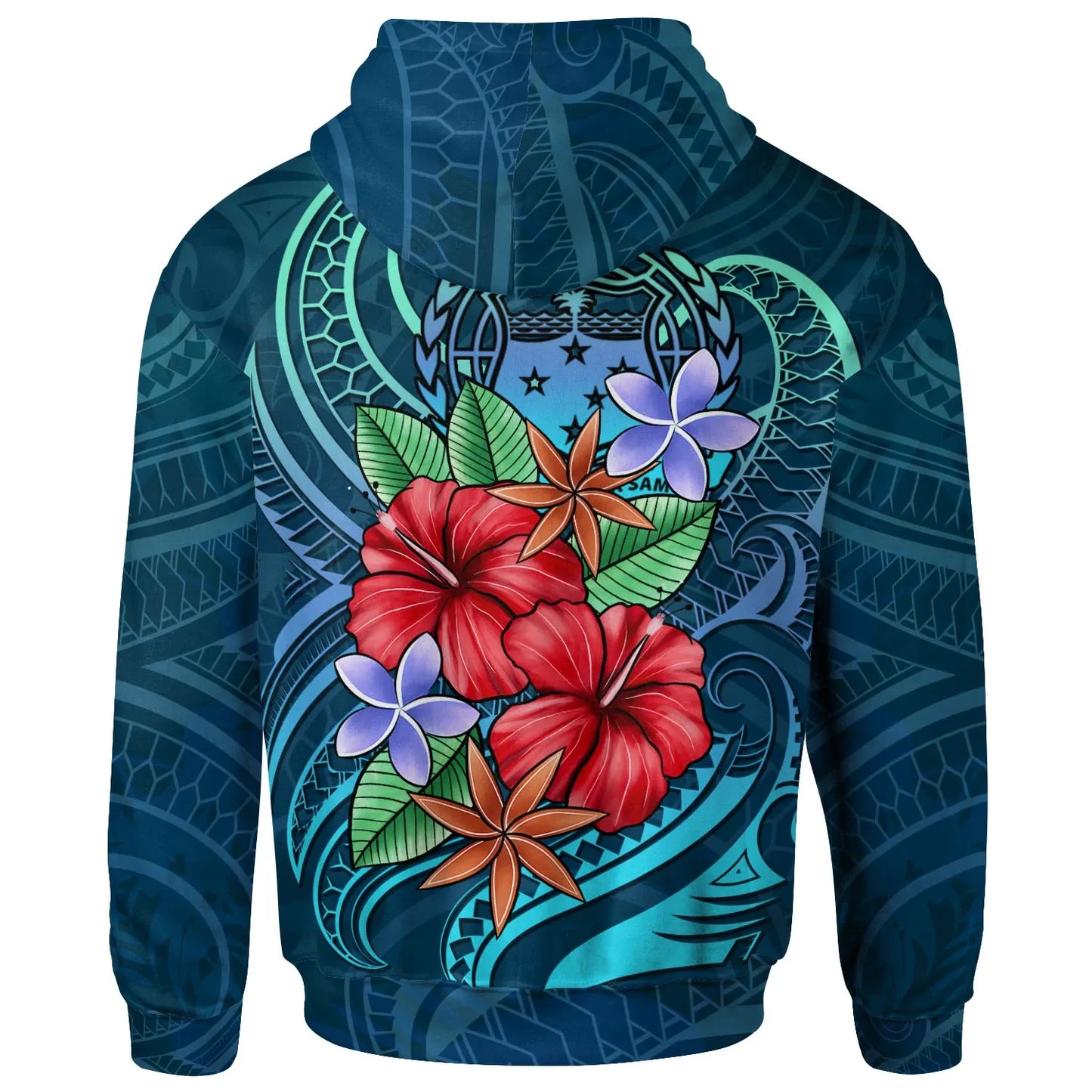 Samoa Hoodie - Blue Pattern With Tropical Flowers