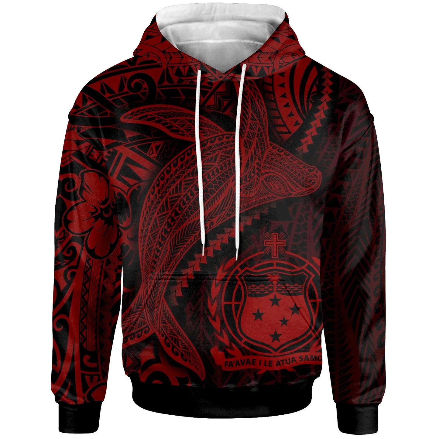 Samoa Hoodie - Humpback Whale & Coat of Arms Red