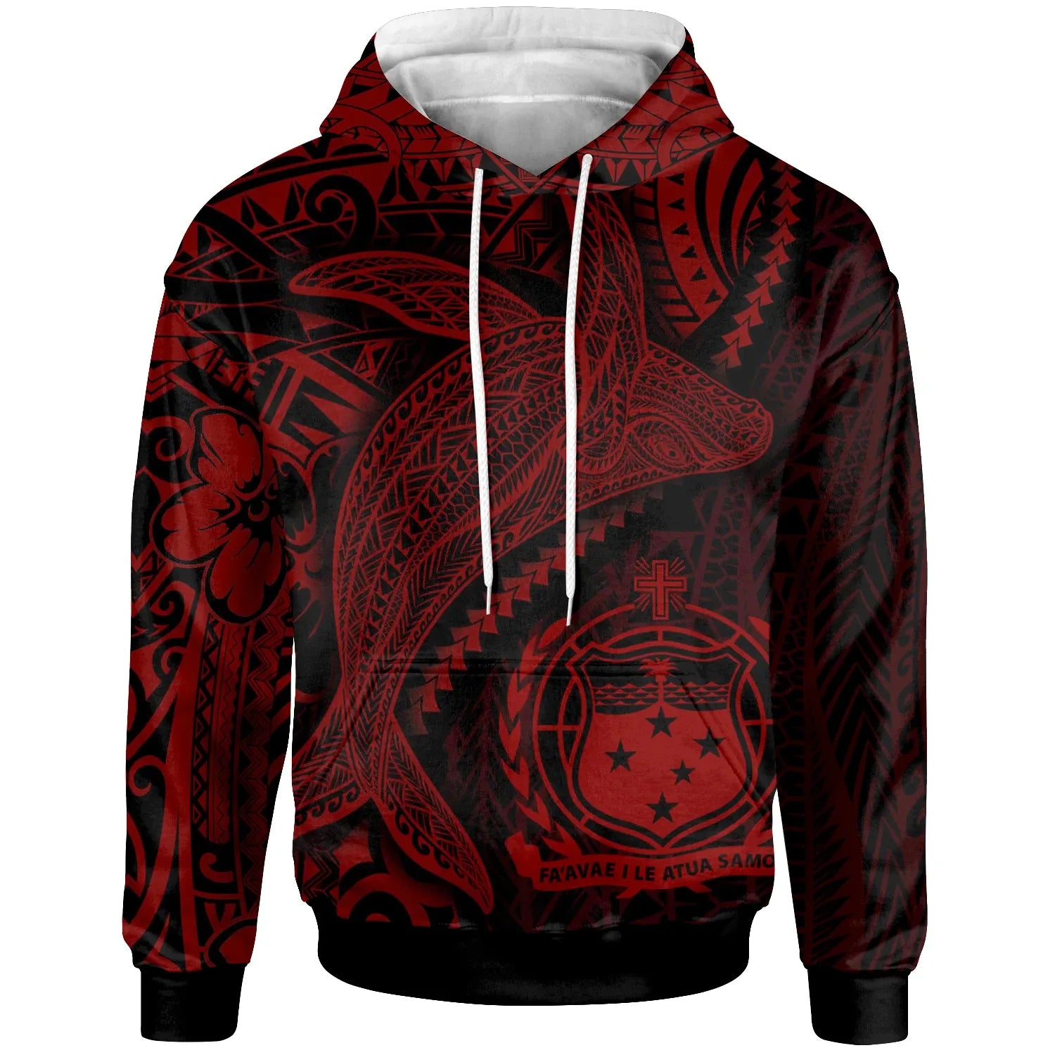Samoa Hoodie - Humpback Whale & Coat of Arms Red