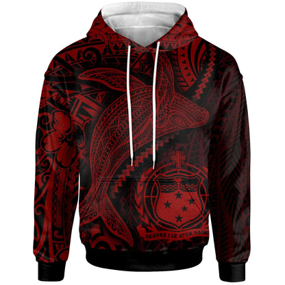 Samoa Hoodie - Humpback Whale & Coat of Arms Red