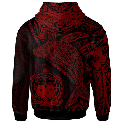 Samoa Hoodie - Humpback Whale & Coat of Arms Red