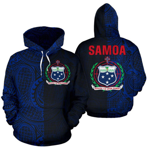 Samoa Hoodie - Samoa Coat Of Arms Polynesian Tattoo Style Blue