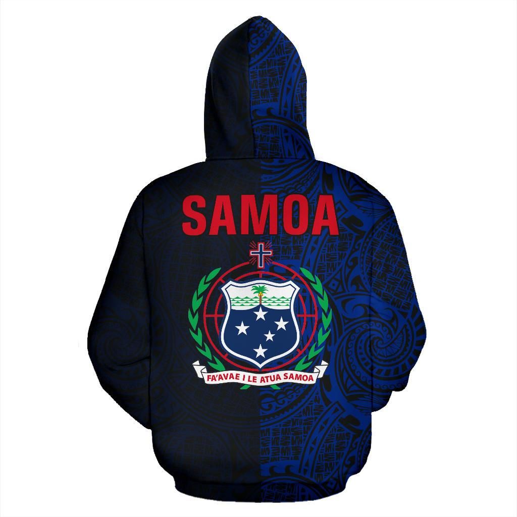 Samoa Hoodie - Samoa Coat Of Arms Polynesian Tattoo Style Blue