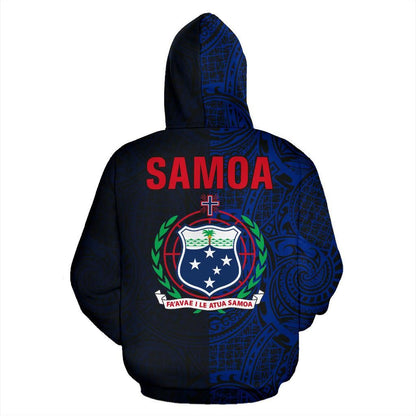 Samoa Hoodie - Samoa Coat Of Arms Polynesian Tattoo Style Blue