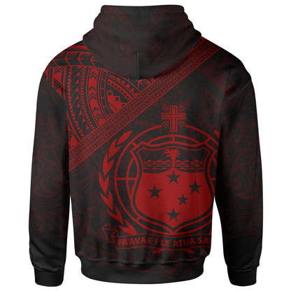 Samoa Hoodie - Polynesian Patterns With Coat of rms Red Color