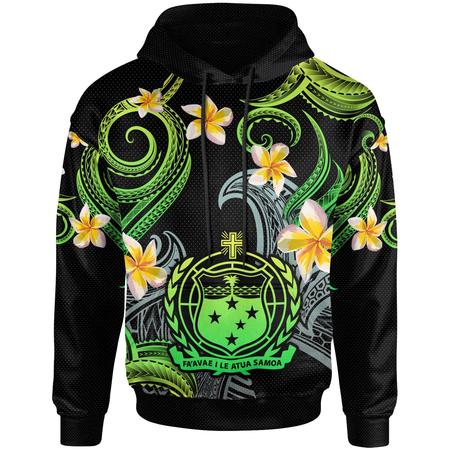 Samoa Hoodie - Custom Personalised Polynesian Waves with Plumeria Flowers (Green)