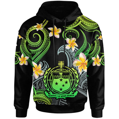 Samoa Hoodie - Custom Personalised Polynesian Waves with Plumeria Flowers (Green)