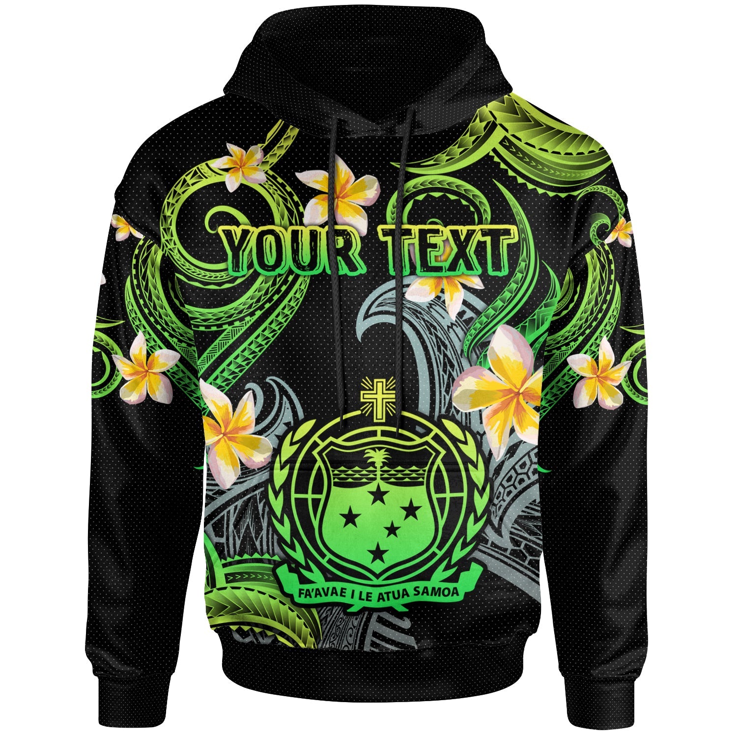 Samoa Hoodie - Custom Personalised Polynesian Waves with Plumeria Flowers (Green)