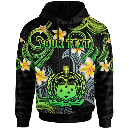 Samoa Hoodie - Custom Personalised Polynesian Waves with Plumeria Flowers (Green)