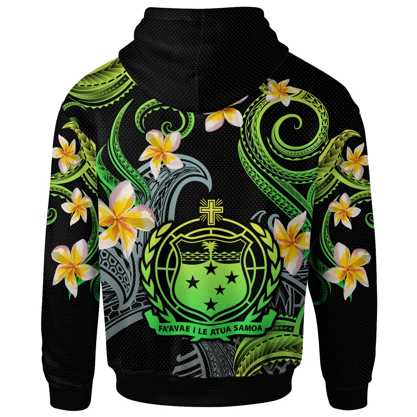 Samoa Hoodie - Custom Personalised Polynesian Waves with Plumeria Flowers (Green)