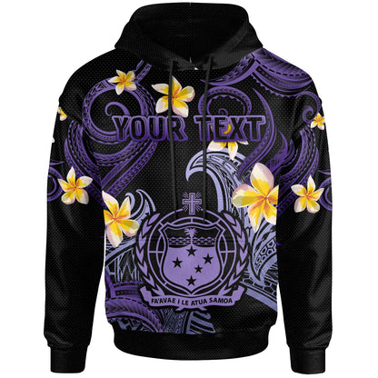 Samoa Hoodie - Custom Personalised Polynesian Waves with Plumeria Flowers (Purple)